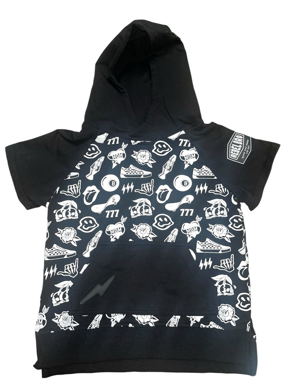 Black Graphic Short-Sleeve Hoodie for Kids Size 4-5T NWOT